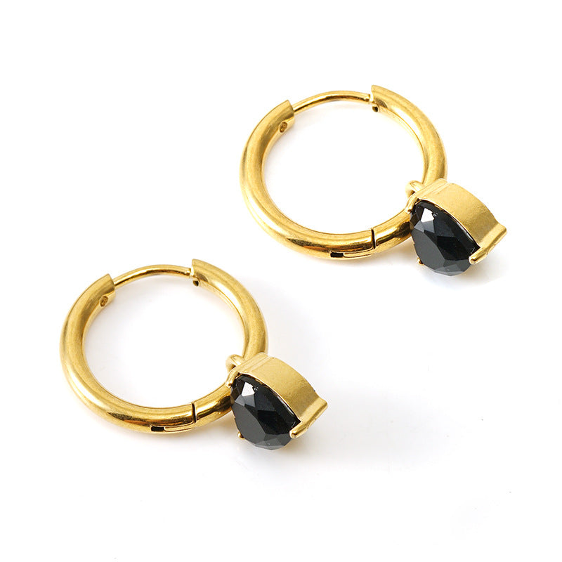 Wholesale Titanium Steel Colored Zircon 18K Stainless Steel Cube Diamond Temperament Earrings